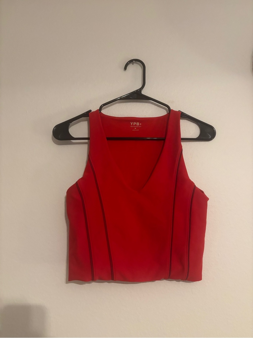 Abercrombie & Fitch Red V-Neck Crop Tank with Contrast Piping
